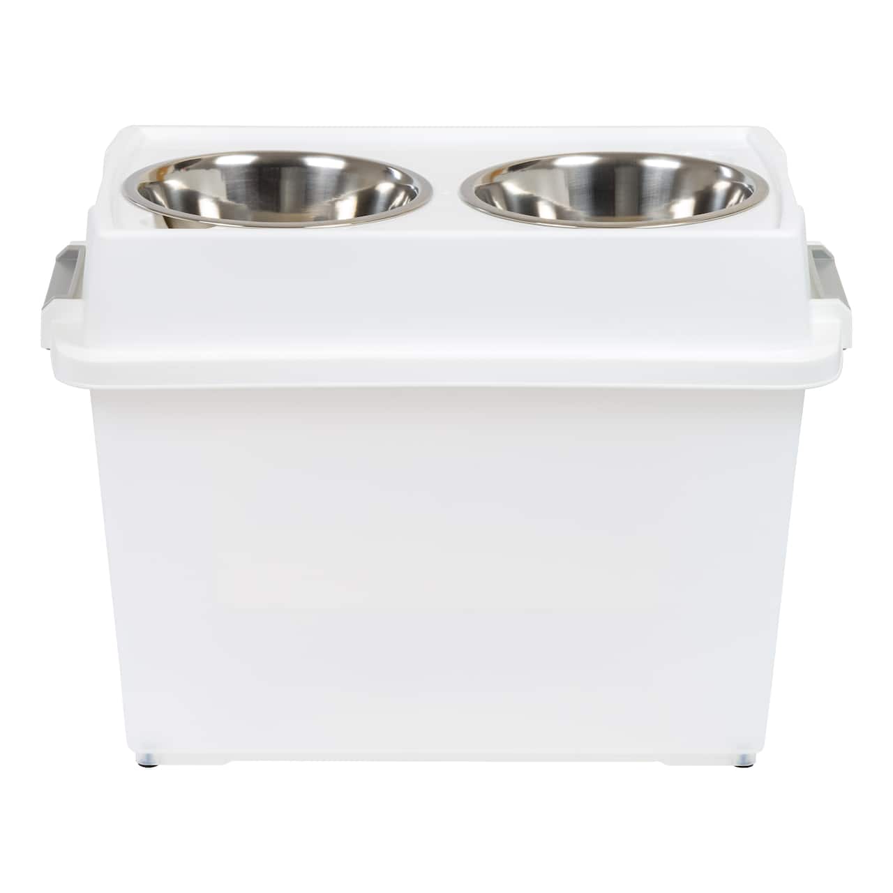 IRIS 45qt. Clear/White/Gray Airtight Elevated Feeder Storage Container